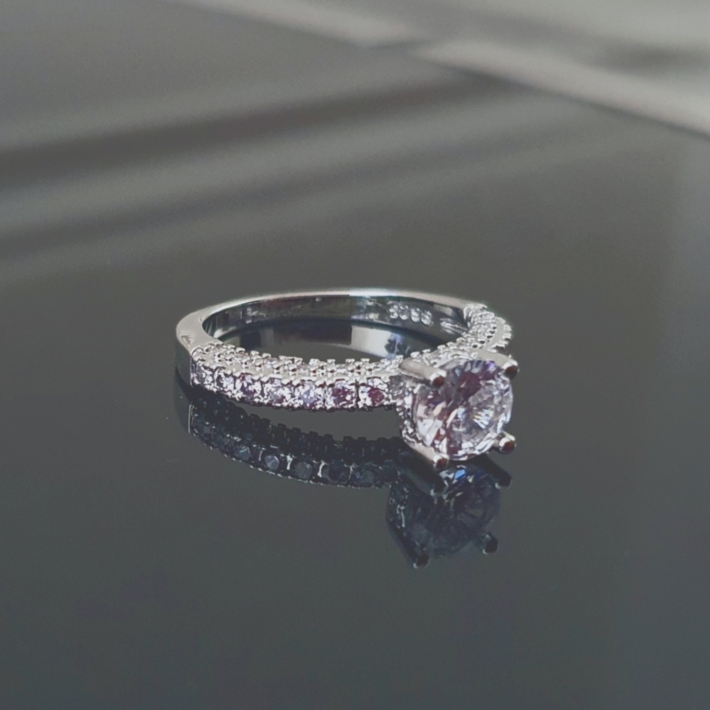 NEW 925 Silver Round Diamond Engagement Ring - Picture 2 of 6
